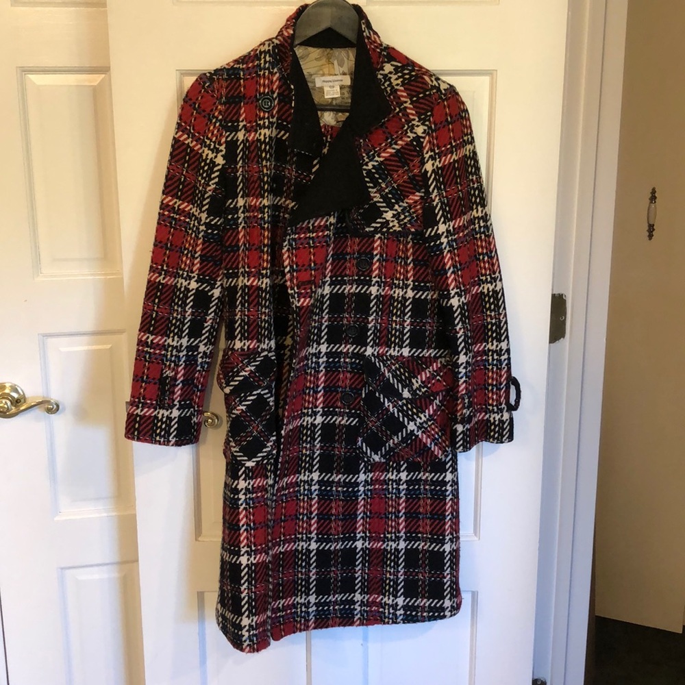 Double breasted long wool trench coat